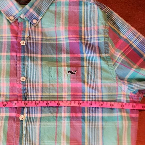 Vineyard Vines Slim Fit Tucker Button Down Shirt, Large, Green Blue & Pink Plaid - Picture 3 of 7
